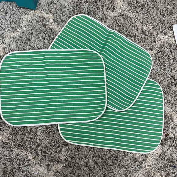 Striped Placemats Round Corners Set of 3 Rainbow Green Striped Picnic Retro - Picture 2 of 8